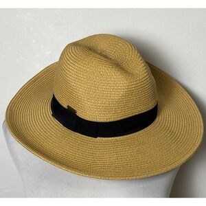 Sun N Sand Sun Hat SPF 50 Straw Packable Travel Beach Tan with Black Band